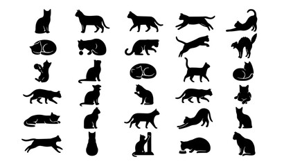 Fototapeta premium Black Cat Silhouette Vector Set with Various Feline Poses for Pet and Logo Design