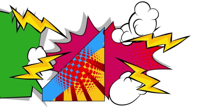Cartoon background animation, comic book backdrop video. Retro comics pop art design.