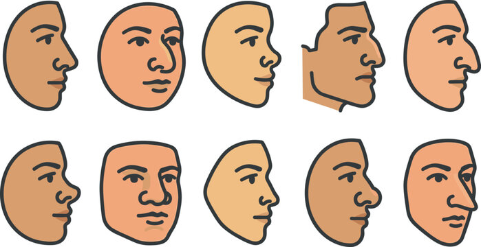 Human Face Profile Set with Different Skin Tones and Nose Shapes for Character Creator and Diversity Design Elements