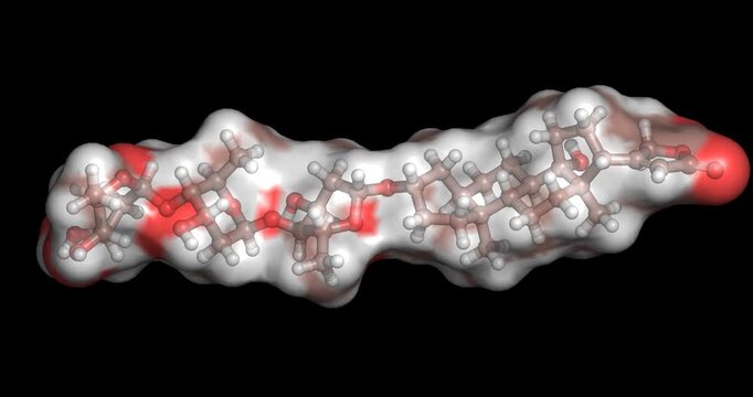 Digitoxin, cardiac glycoside for heart failure and arrhythmia management, 3D molecule spinning, 4K