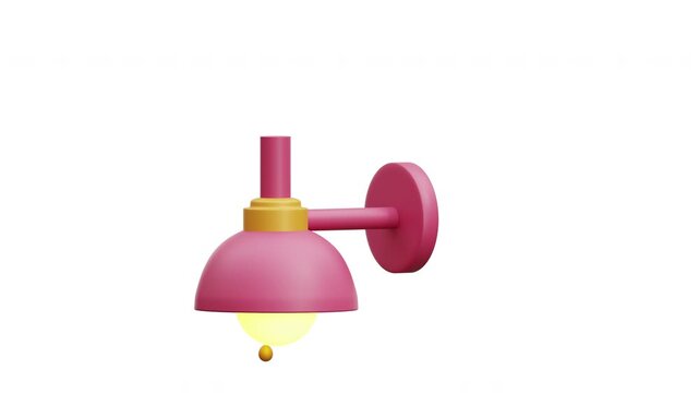 3d animated lamp pink wall sconce modern light fixture interior decor icon isolated on white for nursery or bedroom design projects