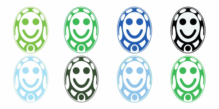 Smiling face oval logo variations vector illustration with colorful fills