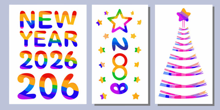 Colorful typographic designs with numbers and stars vector illustration