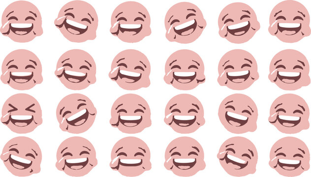 Collection of happy faces with tears of joy expressing extreme laughter and amusement.