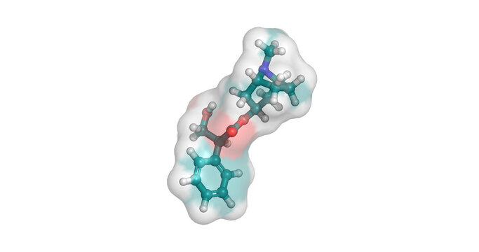 Atropine, belladonna alkaloid, 3D molecule 4K