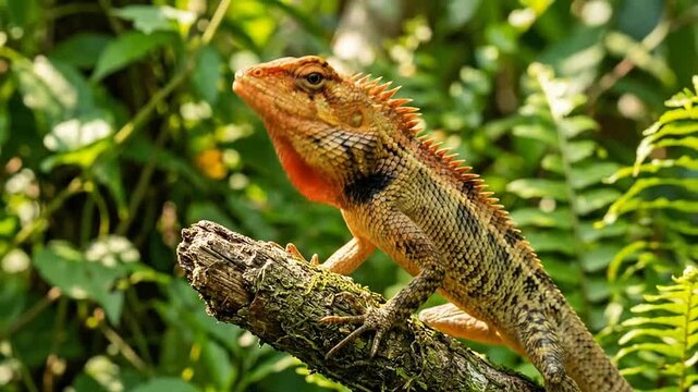 Colorful Iguana Resting on Tree Branch in Jungle