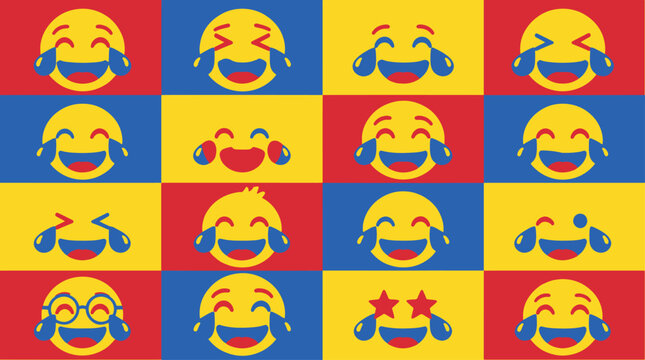 A vibrant mosaic of laughing emojis fills the frame with joy and amusement.