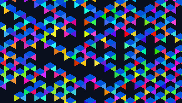 Abstract geometric pattern with colorful triangles on a dark background