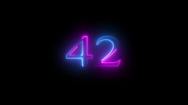 Modern glowing blue and pink neon number 42, Motion graphics of text 42 number icon on a black background 4k video.