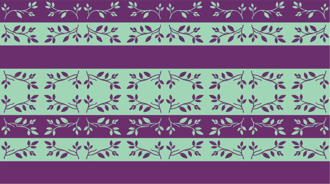 Pattern Seamless Botanical Leaves in Purple and Green Stripe Design for Elegant Textile Wallpaper