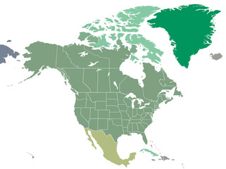 Fototapeta premium Flat Political Map of North America with US States and Canadian Provinces