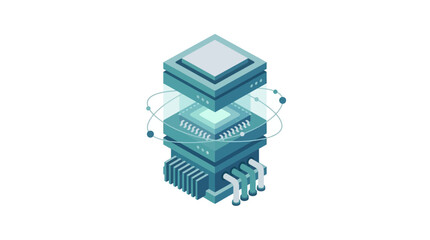 Digital server rack with floating data orbit concept © Muhamad