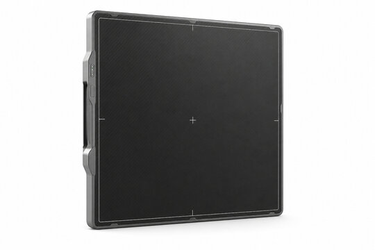 Generative AI isolated medical product image of wireless flat-panel X-ray detector on a pure white background. Clean radiology equipment for healthcare, diagnostic technology and commercial design.