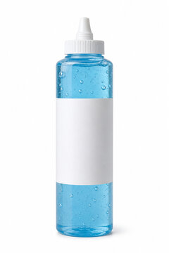 Generative AI isolated medical product image of ultrasound transmission gel bottle on a pure white background. Clean radiology equipment for healthcare, diagnostic technology and commercial design.