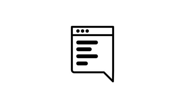 Line icon of a chat message bubble with text lines symbolizing communication news updates announcements and information sharing between people online