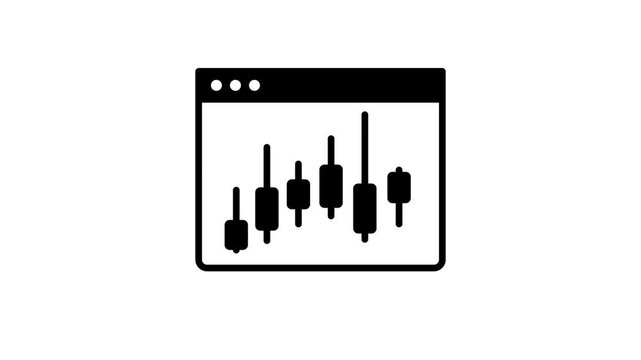Line icon of a browser window displaying a candlestick chart symbolizing online trading platforms stock analysis and digital investment tools used
