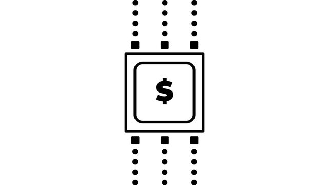 Line icon of a microchip with a dollar sign symbolizing financial technology fintech innovation digital finance and semiconductor based economy now