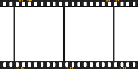 Vintage 35mm film strip frame with blank white spaces, retro analog cinema negative border, photographic film roll template for photo gallery © Peach