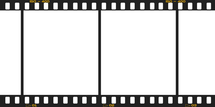 Vintage 35mm film strip frame with blank white spaces, retro analog cinema negative border, photographic film roll template for photo gallery