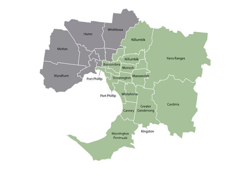 Melbourne Victoria Australia Local Government Area (LGA) Administrative Map Vector