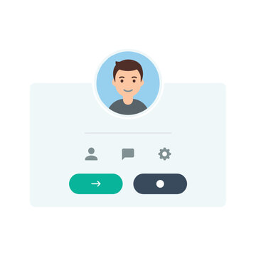 Minimalist user interface design featuring a male profile icon and interactive buttons.