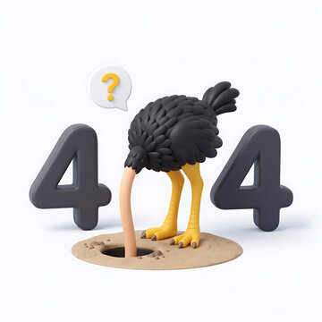 404 error page concept with ostrich burying head in sand
