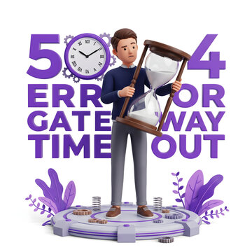 3D character holding hourglass representing 504 gateway timeout