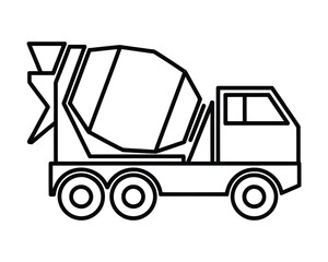 Fototapeta premium A simplified black and white line art drawing of a cement mixer truck isolated on a clean white background