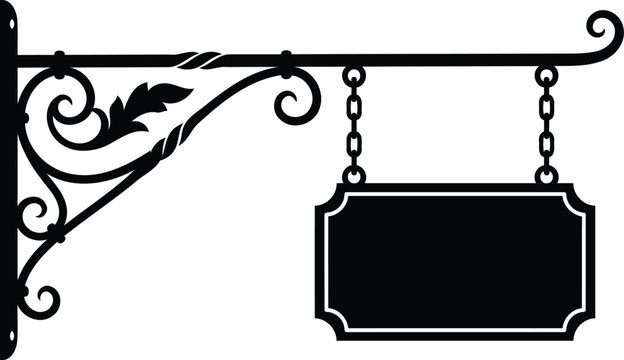 Vintage ornate sign bracket with blank plaque silhouette