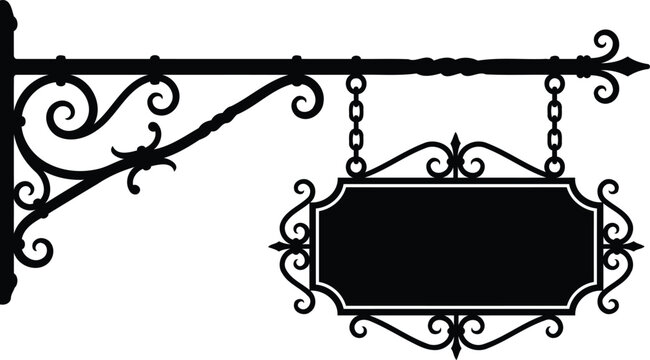 Vintage ornate sign bracket with blank plaque silhouette