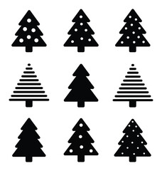 Obraz premium 白背景のミニマルな黒いクリスマスツリー9本のコレクション