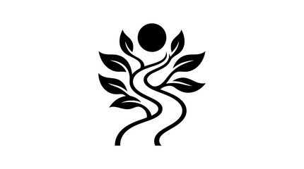 Fototapeta premium Abstract tree logo icon with flowing lines and leaves, symbolizing nature, growth, ecology, and wellness