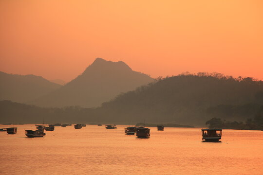 Sunset View of Mekong River in Luang Prabang, Laos