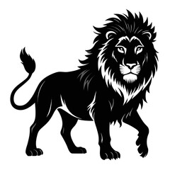 Fototapeta premium Majestic lion vector illustration, black and white wild cat mascot, powerful standing lion silhouette icon for sports team logo design