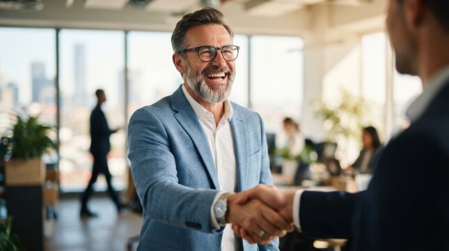 Professional business men shaking hands in a modern office environment