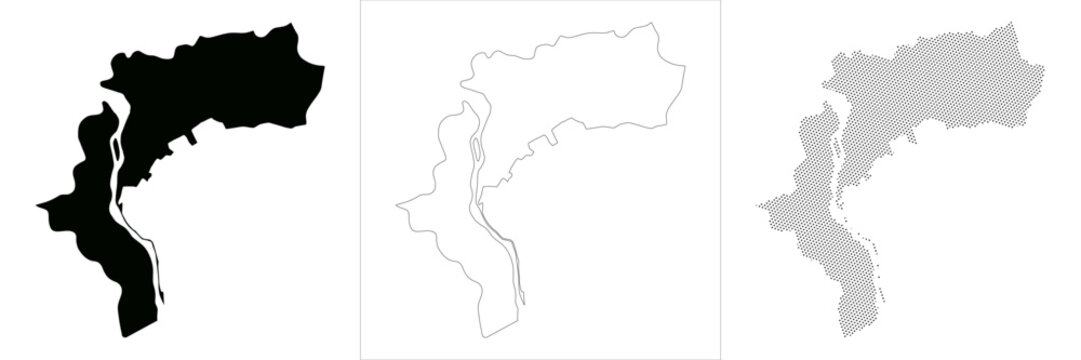 Cairo map city map outline silhouette vector lineart halftone boundary for urban cartography municipality district administrative