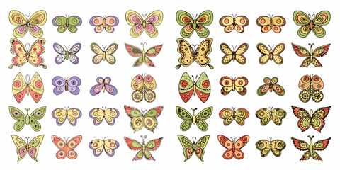 Colorful butterfly collection vector illustration with patterned wings © Beauti