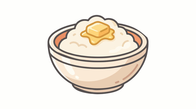 Mashed Potatoes with Butter Dish Line Art Icon