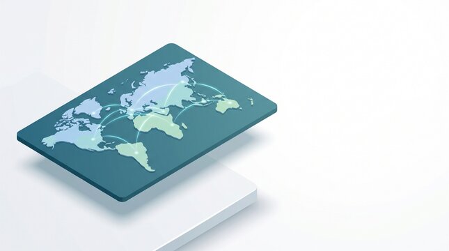 世界地図とグローバルネットワークの3Dアイソメトリックイラスト