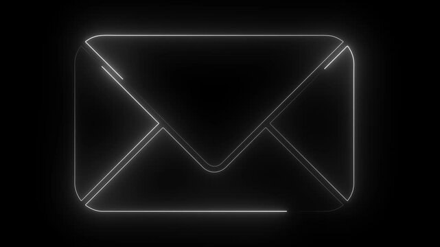 A vibrant red neon glowing envelope icon displayed on a dark black background, representing modern digital communication, email messaging, online correspondence, and internet connectivity.