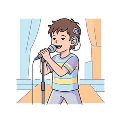 Boy Sings on Stage with Hearing Aid