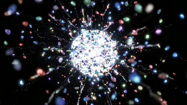 闇の中心に集う色とりどりの光片
