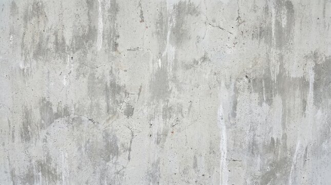 Light gray concrete wall texture with weathered plaster patches and vertical streaks of white residue and surface cracks