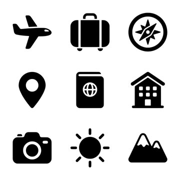 Simple Flat Icons Representing Travel and Vacation Elements Collection