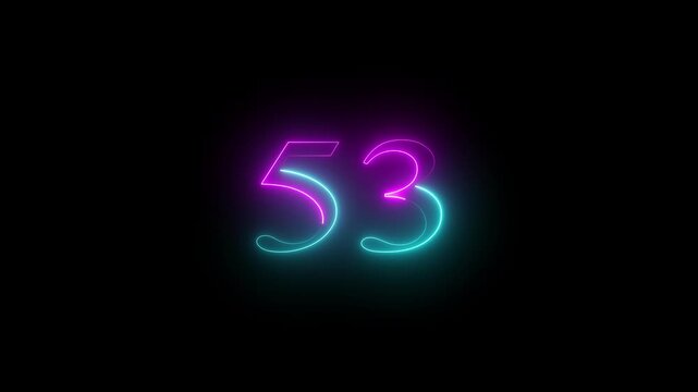 Modern glowing green and pink neon number 53, Motion graphics of text 53 number icon on a black background 4k video.