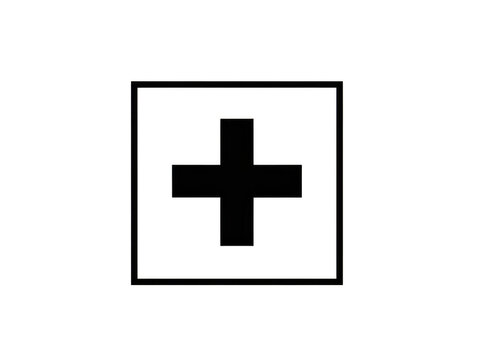 Black plus sign icon inside a square frame isolated on transparent background