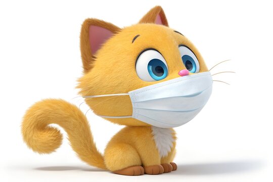 High Quality 3D Render of an Adorable Yellow Cat Isolated on White Background