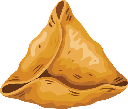 Crispy golden samosa food vector on white background.