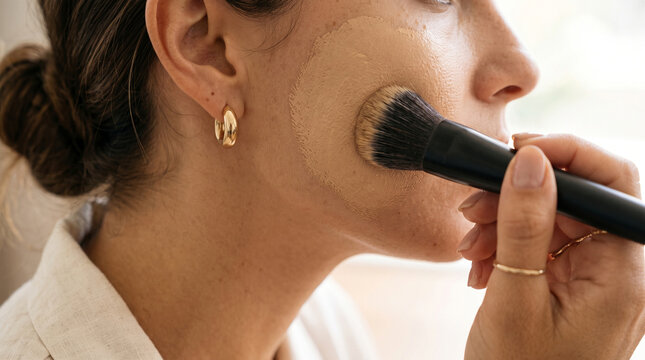 young woman applying make up