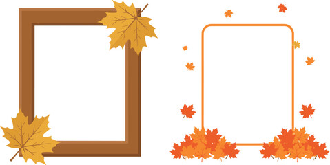 Autumn Photo Frame and Border Set with Golden Maple Leaves, Wooden Texture Design, and Seasonal Foliage Elements for Thanksgiving Greetings and Fall Invitations © Rtazmina